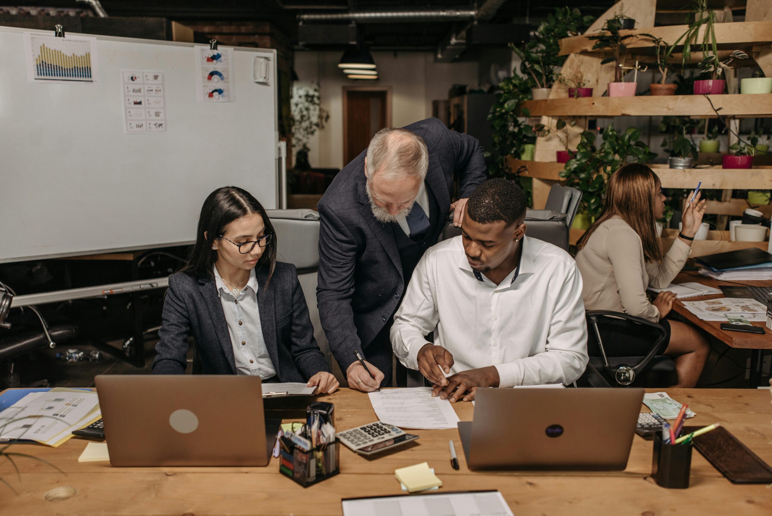 An image of an old man, a woman and a man looking at a document for the blog, How to Choose a Business Transition Consulting Firm When Your Company Is Worth $10 Million or More.